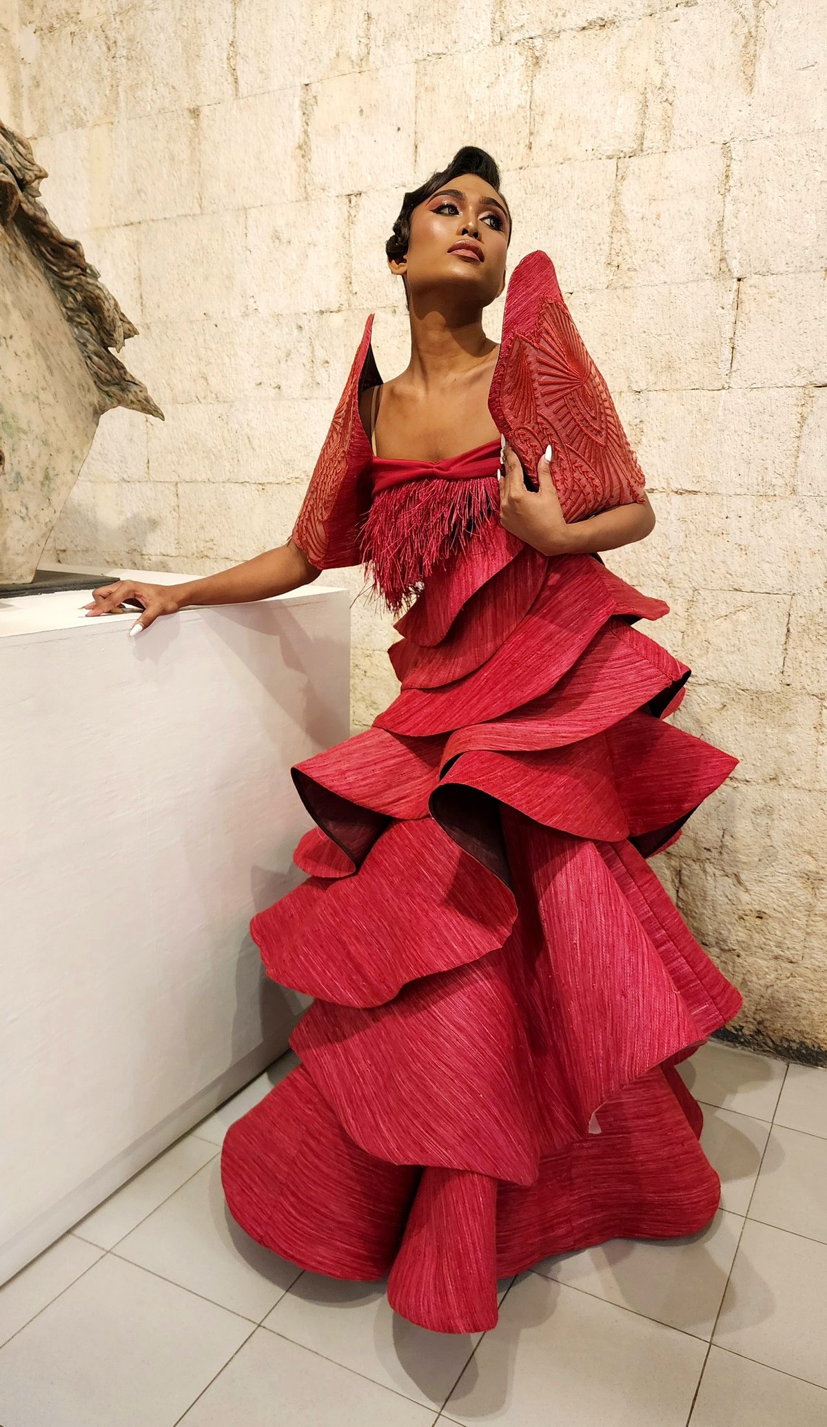 A Shanon Pamaong terno worn by trans model Anika Dondoyano.